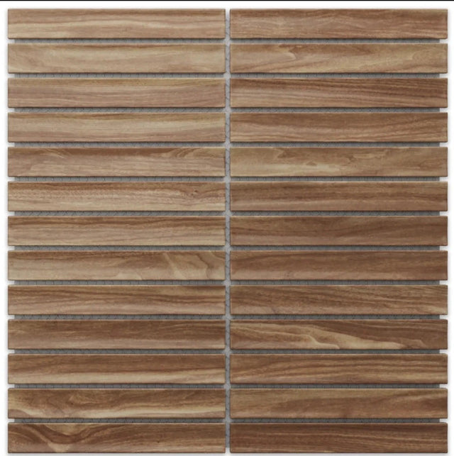 Ceramic mesh mosaic for bathroom or kitchen 29.6 cm x 30.0 cm - Wood pattern