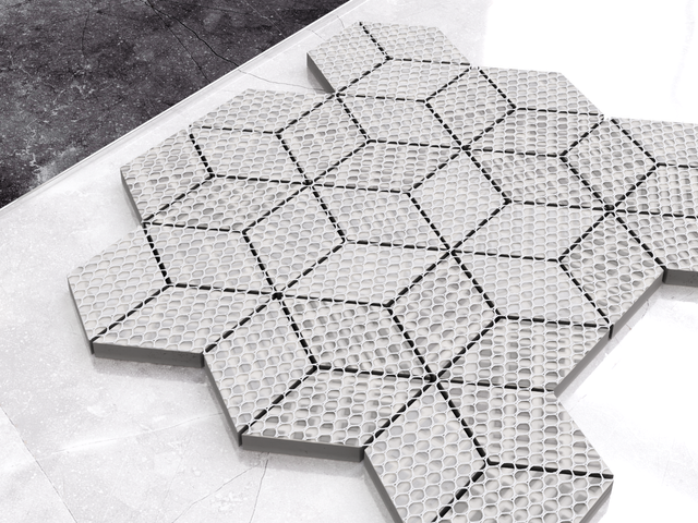 Mosaic in porcelain stoneware on mesh for bathroom or kitchen 30.5 cm x 26.5 cm - Gray big rhombus honed