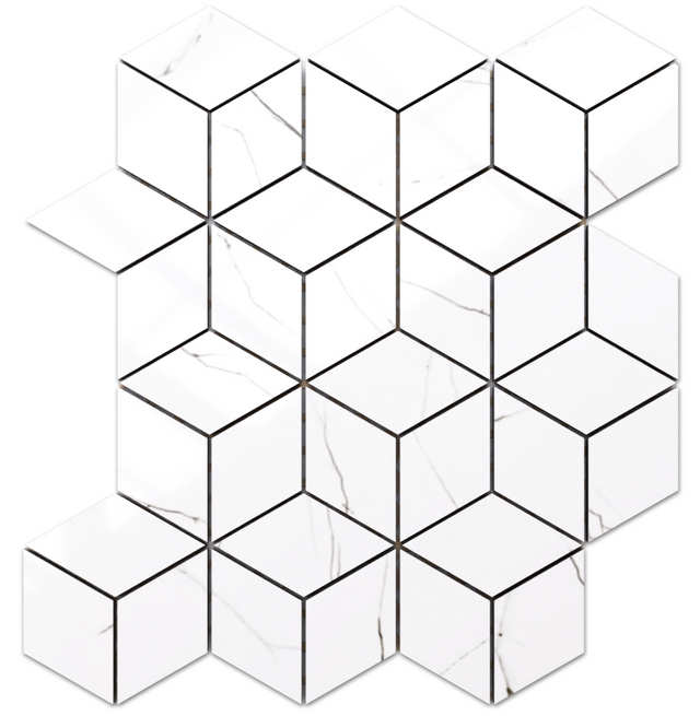 Stoneware mosaic on mesh for bathroom or kitchen 30.5 cm x 26.5 cm - Carrara marble