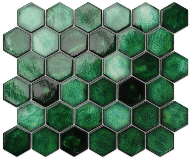 Mosaico in ceramica esagonale su rete per bagno o cucina 31,2 cm x 27 cm - Jungle nature hive