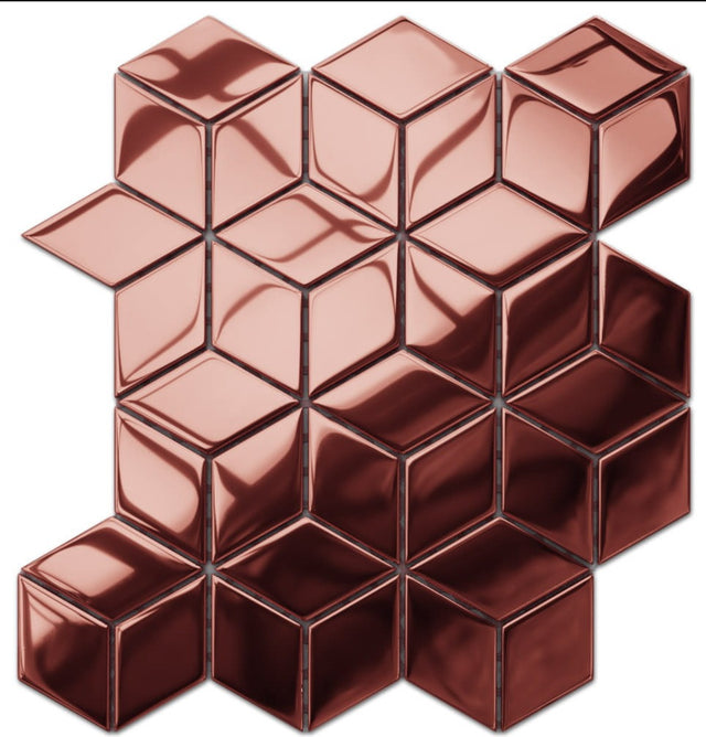 Glass mosaic on mesh for bathroom or kitchen 30.5 cm x 26.5 cm - Copper geometric cubes