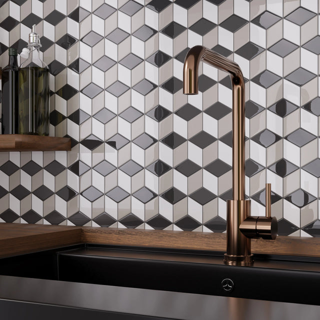 Keramikmosaik auf Netz für Bad oder Küche 25,5 cm x 29,5 cm - Kubrik