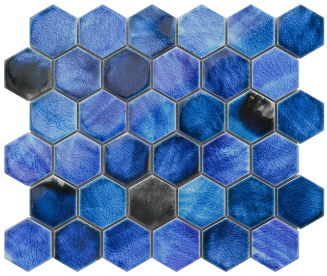 Mosaico in ceramica esagonale su rete per bagno o cucina 27 cm x 31.2 cm - Mixed ocean hive