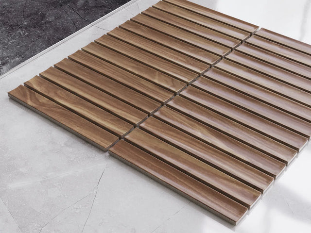 Ceramic mesh mosaic for bathroom or kitchen 29.6 cm x 30.0 cm - Wood pattern