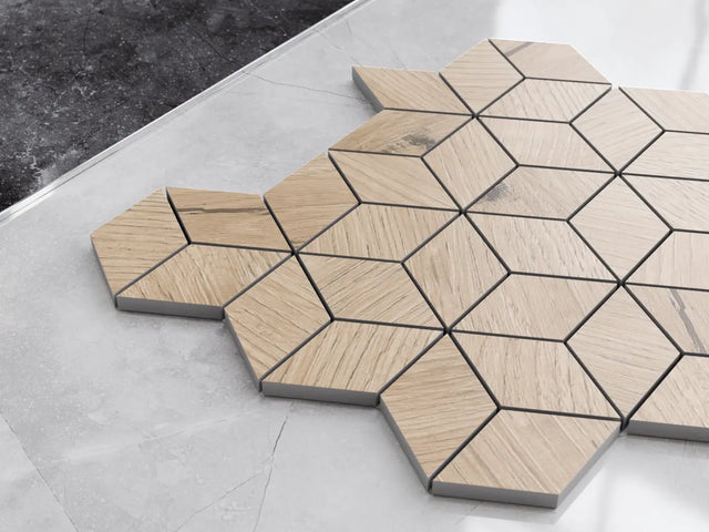 Mosaic on mesh in porcelain stoneware for bathroom or kitchen 30.5 cm x 26.5 cm - Maple diamond