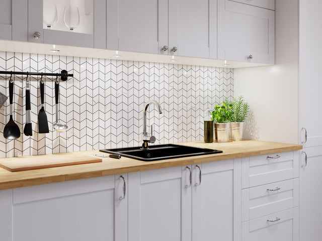 Mosaïque en grès sur filet pour salle de bain ou cuisine 26,5 cm x 30,5 cm - Ardoise blanche lappée