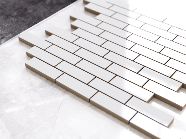 Ceramic mesh mosaic for bathroom or kitchen 30 cm x 29.8 cm - Irregular white brick