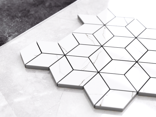 Mosaik aus Gres auf Netz für Bad oder Küche 30,5 cm x 26,5 cm - Carrara-Marmor