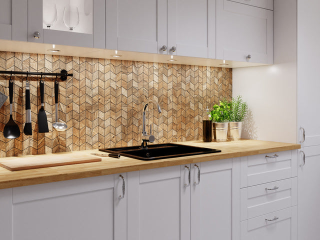 Mosaik aus Feinsteinzeug auf Netz für Bad oder Küche 26,5 cm x 30,5 cm - Brown cypress