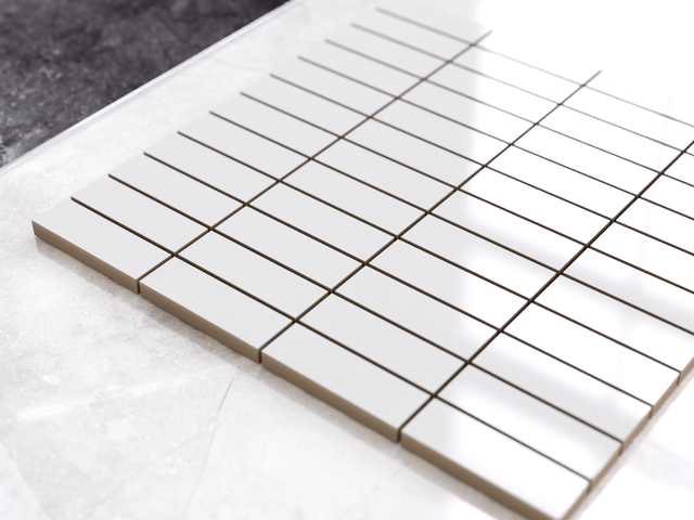 Mosaik auf Netz aus Keramik für Bad oder Küche 30 cm x 29,8 cm - Regular white brick