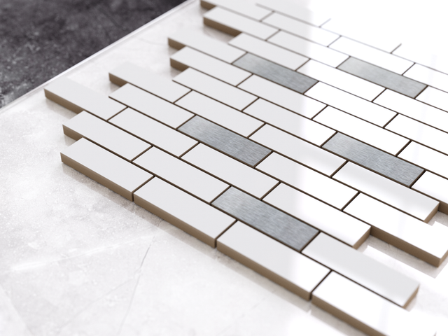 Mosaic on mesh, ceramic for bathroom or kitchen 30 cm x 29.8 cm - Silver mine