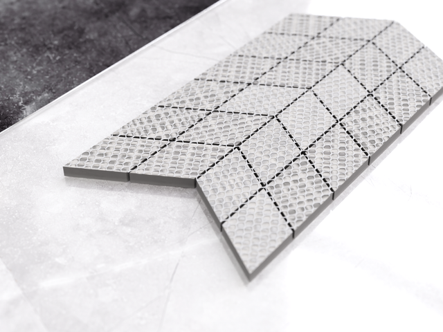 Porcelain stoneware mosaic on mesh for bathroom or kitchen 17.2 cm x 29.8 cm - White sugar arrow