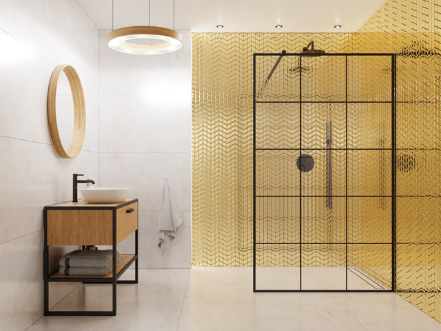 Mosaico de vidrio en red para baño o cocina 17.2 cm x 29.8 cm - Mini oro chevron