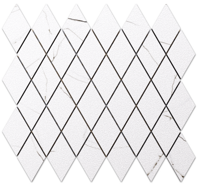 Porcelain stoneware mosaic on mesh for bathroom or kitchen 29.2 cm x 25 cm – Carrara sugar rhombus