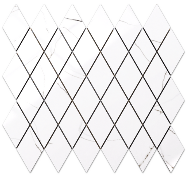Porcelain stoneware mosaic on mesh for bathroom or kitchen 29.2 cm x 25 cm – Carrara polished rhombus
