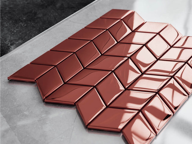 Mosaïque en verre sur filet pour salle de bain ou cuisine 26,5 cm x 30,5 cm - Magic copper chevron