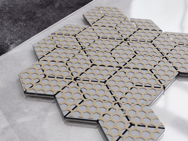 Glass mosaic on mesh for bathroom or kitchen 30.5 cm x 26.5 cm - Copper geometric cubes