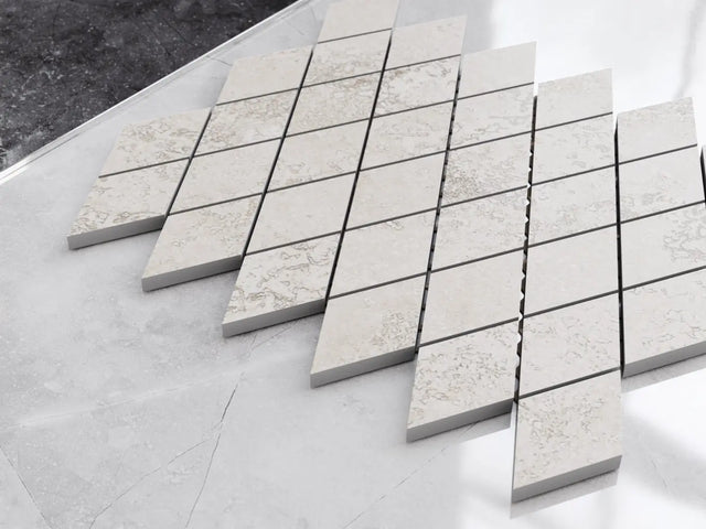 Mosaic in gres on mesh for bathroom or kitchen 29.2 cm x 25 cm - Carrara marble rhombus