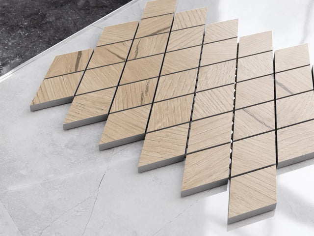 Mosaico in gres su rete per bagno o cucina 29.2 cm x 25 cm – Maple romb