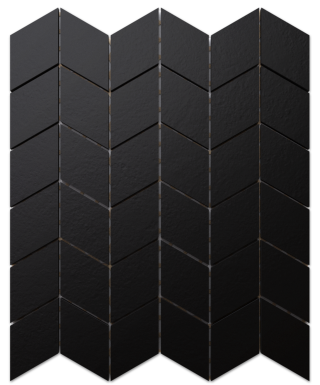 Mosaïque en grès sur filet pour salle de bain ou cuisine 26,5 cm x 30,5 cm - Noir mat romb