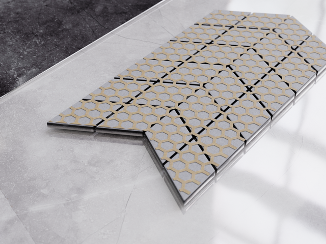 Mosaico in vetro su rete per bagno o cucina 17.2 cm x 29.8 cm - Mini copper chevron