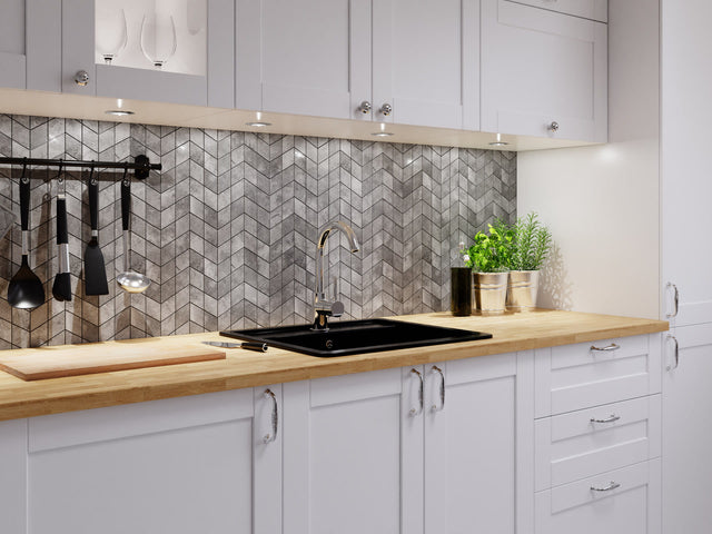 Porcelain stoneware mosaic on mesh for bathroom or kitchen 17.2 cm x 29.8 cm - Concrete sugar arrow