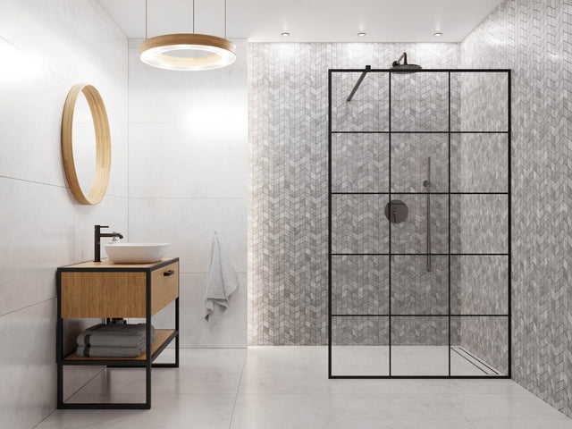 Porcelain stoneware mosaic on mesh for bathroom or kitchen 17.2 cm x 29.8 cm - Concrete sugar arrow