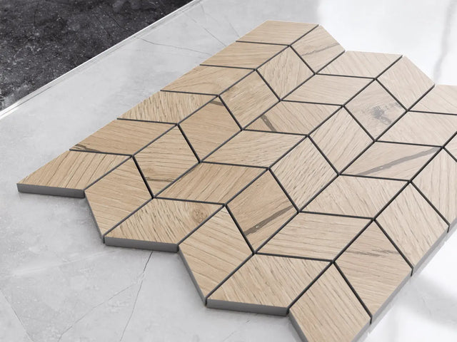 Mosaïque en grès sur filet pour salle de bain ou cuisine 29,0 cm x 25,2 cm - Chevron érable