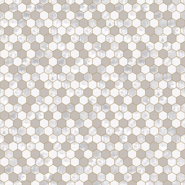 Mosaik aus sechseckigem Glas auf Netz für Bad oder Küche 30 cm x 30,3 cm - Weißer Lavastein