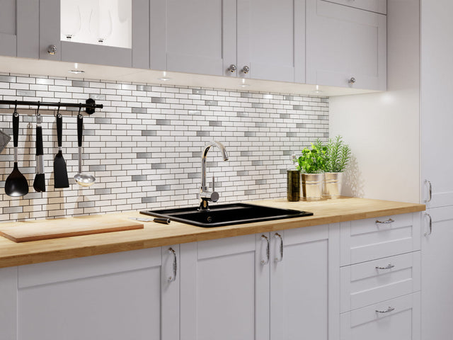 Ceramic mesh mosaic for bathroom or kitchen 29.8 cm x 30 cm - Silver mine matt