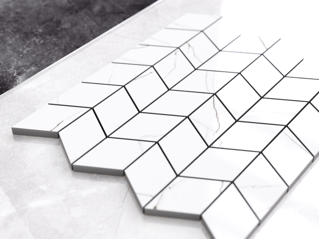 Mosaïque en grès sur filet pour salle de bain ou cuisine 26,5 cm x 30,5 cm - Ardoise blanche