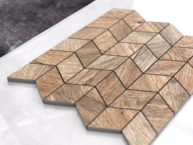 Mosaik aus Feinsteinzeug auf Netz für Bad oder Küche 26,5 cm x 30,5 cm - Brown cypress