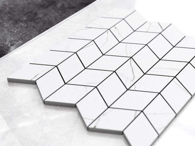 Porcelain stoneware mosaic on mesh for bathroom or kitchen 26.5 cm x 30.5 cm - White slate honed