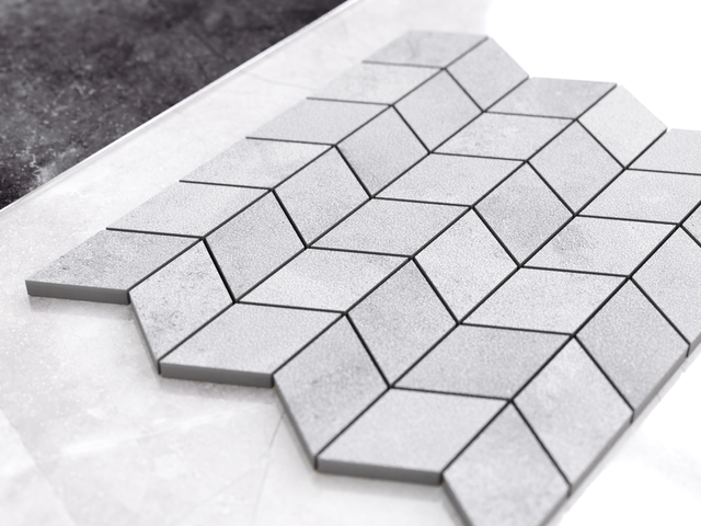 Mosaïque en grès sur filet pour salle de bain ou cuisine 26,5 cm x 30,5 cm - Grey sky sugar chevron