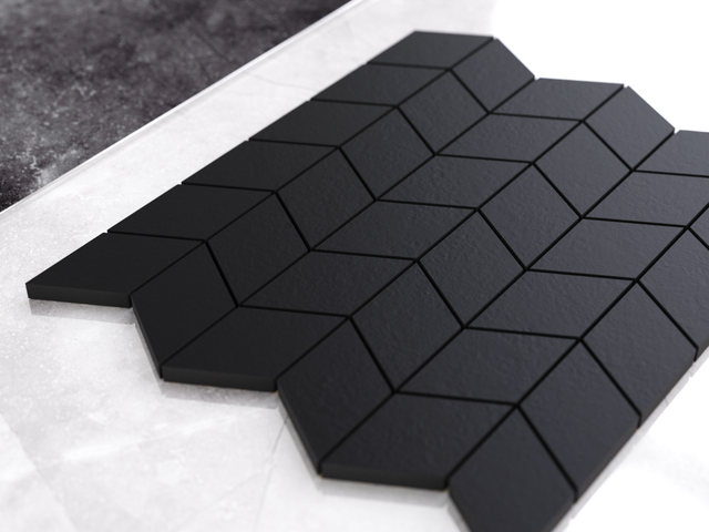 Mosaico in gres su rete per bagno o cucina 26.5 cm x 30.5 cm - Black matt romb