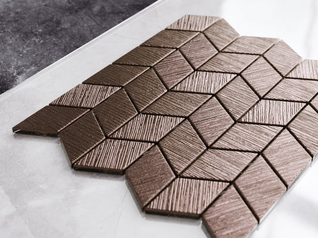 Mosaico de vidrio en red para baño o cocina 26.5 cm x 30.5 cm - Copper lake