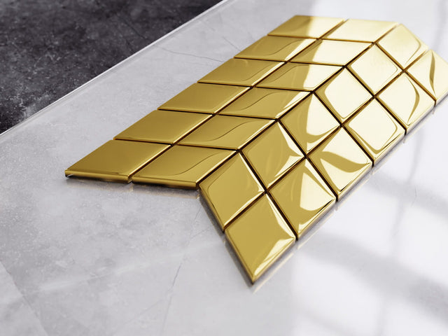 Mosaico in vetro su rete per bagno o cucina 17.2 cm x 29.8 cm - Mini gold chevron