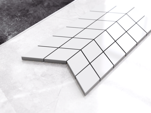 Porcelain stoneware mosaic on mesh for bathroom or kitchen 17.2 cm x 29.8 cm - White polished arrow