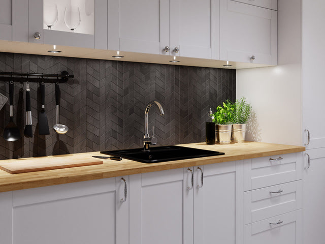 Porcelain mosaic on mesh for bathroom or kitchen 17.2 cm x 29.8 cm - Black arrow