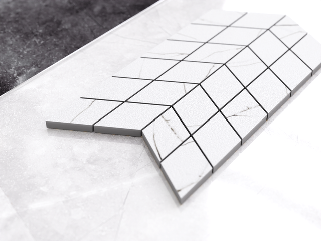 Porcelain stoneware mosaic on mesh for bathroom or kitchen 17.2 cm x 29.8 cm - Marble Sugar arrow