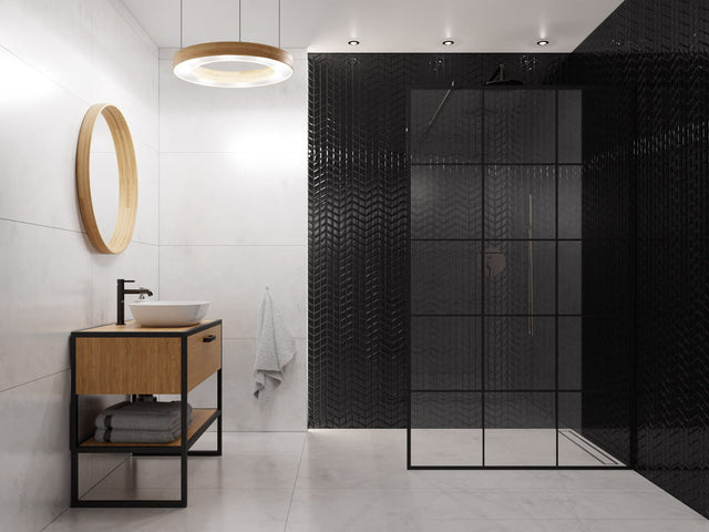 Glass mosaic on mesh for bathroom or kitchen 17.2 cm x 29.8 cm - Mini black chevron