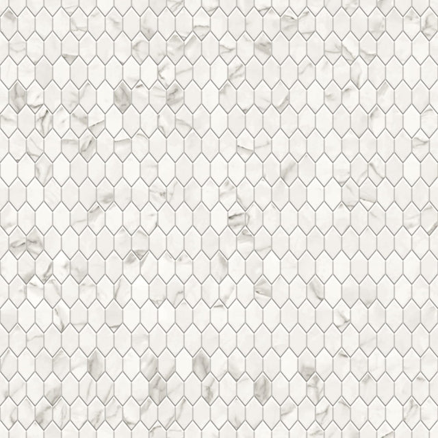 Hexagonal glass mosaic on mesh for bathroom or kitchen 25 cm x 25.6 cm - Elegant white statuary
