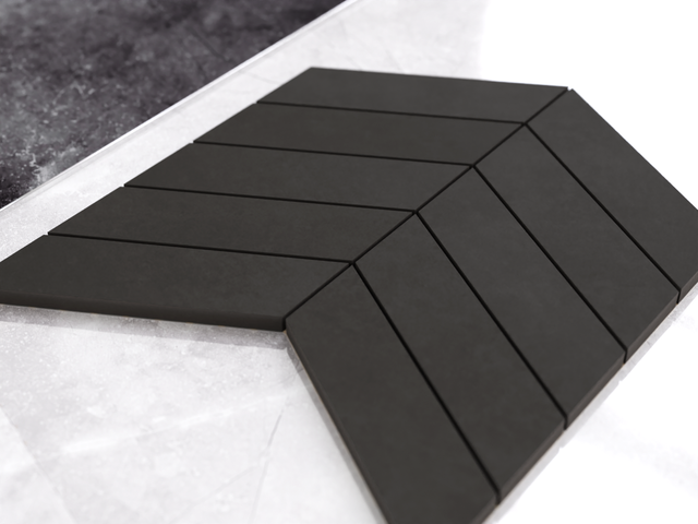 Mosaic in stoneware on mesh for bathroom or kitchen 24.6 cm x 25.2 cm - Black matt spruce