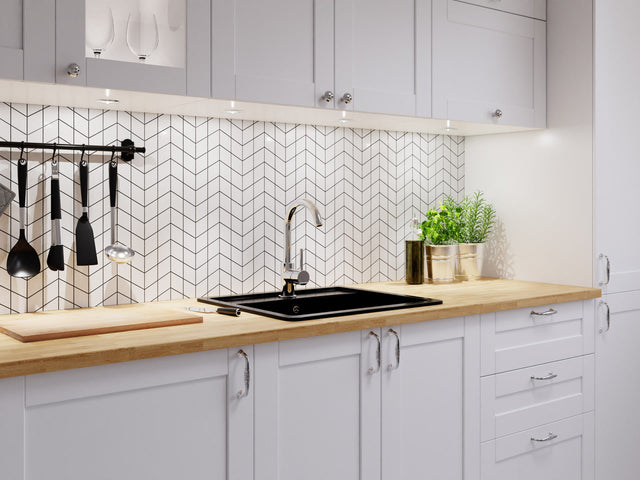 Mosaico en gres sobre malla para baño o cocina 17.2 cm x 29.8 cm - White sugar arrow