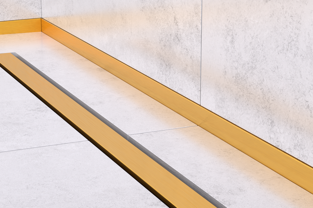 Profil de douche LC à poser au sol, frontal, or satiné