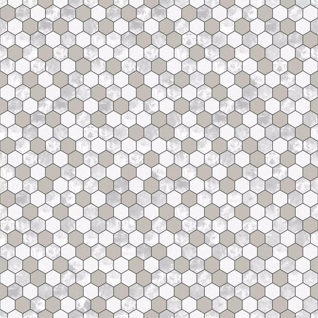 Mosaik aus sechseckigem Glas auf Netz für Bad oder Küche 30 cm x 30,3 cm - Weißer Lavastein