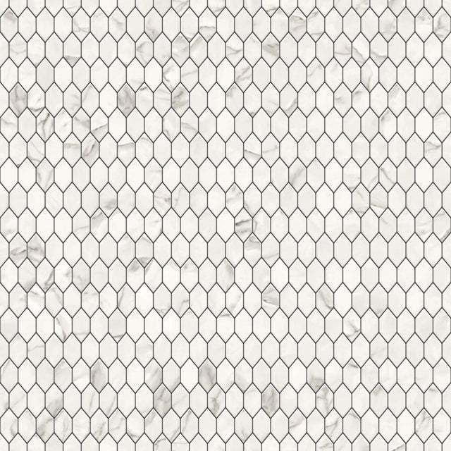Hexagonal glass mosaic on mesh for bathroom or kitchen 25 cm x 25.6 cm - Elegant white statuary