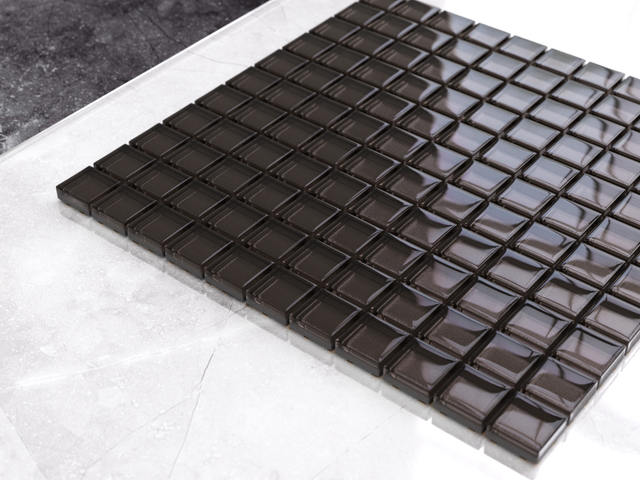 Glass mosaic on mesh for bathroom or kitchen 30 cm x 30 cm - Dark chocolate