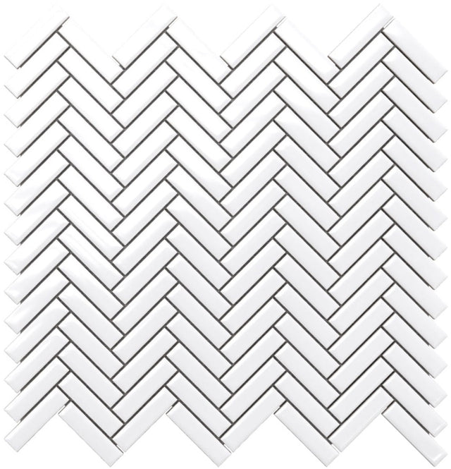 Mosaico in ceramica su rete per bagno o cucina  27.0 cm x 28.0 cm - Gloss white chevron