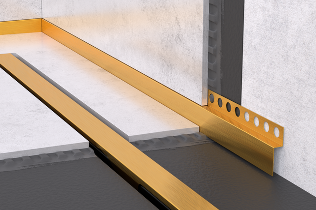 Profil de douche LC à poser au sol, frontal, or satiné